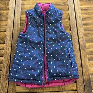 Hatley Cozy Navy Pink White Polka Dot Kids Reversible Zip-Up Vest Pockets Size 4